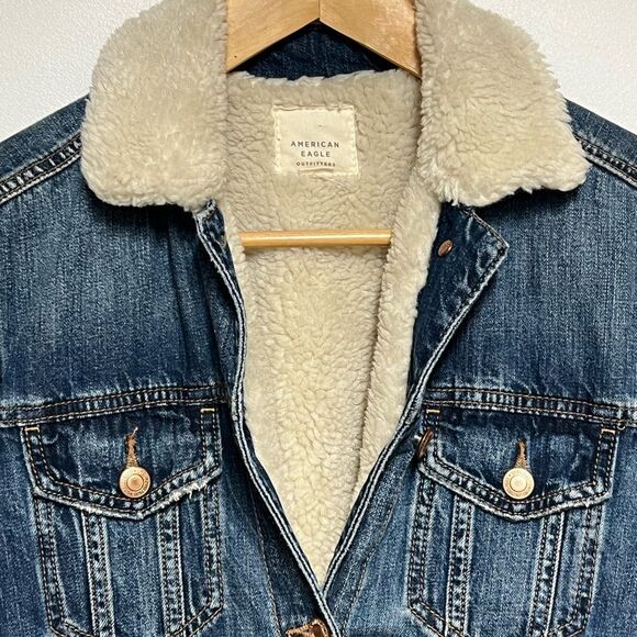 New American Eagle Sherpa Lined Denim Trucker Jacket Womens XS - Picture 6 of 6